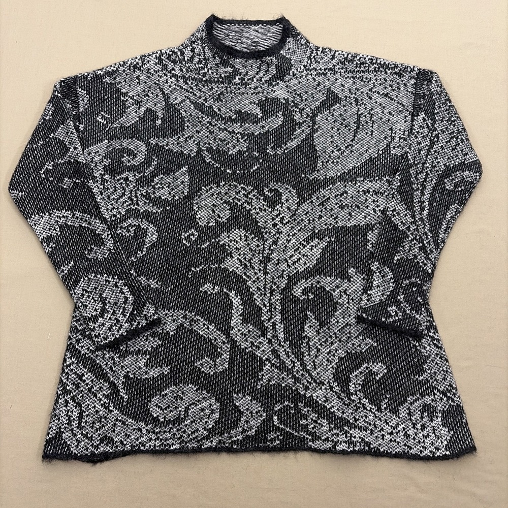 Peruvian Connection Sweater Tunic Black Gray Cotton Alpaca Women's Size Medium